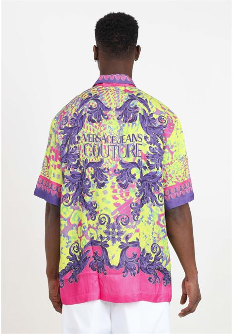 Multicolor men's shirt with abstract baroque motif and logo print VERSACE JEANS COUTURE | 76GAL2BANS437609